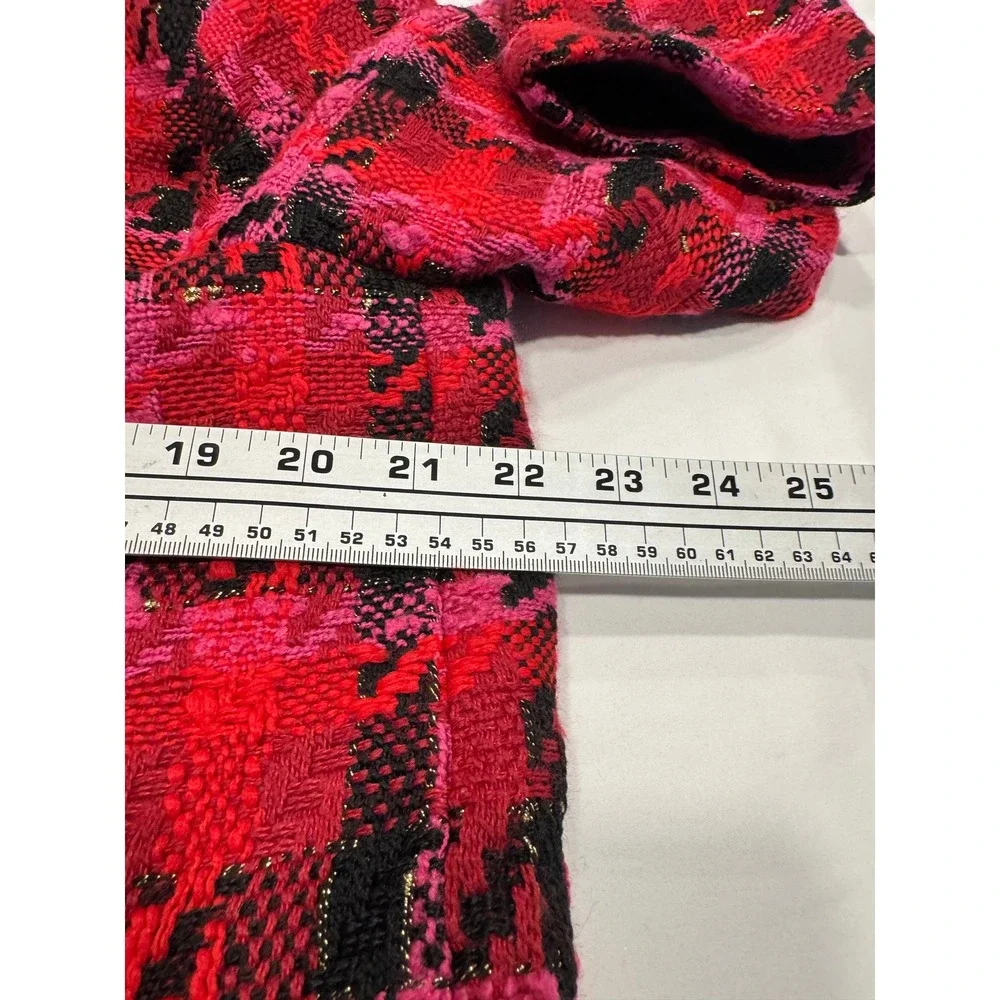 Lovers and Friends Plaid Tweed Blazer Metallic Rosette Large Red Pink Excellent